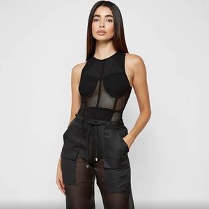 Mesh Racer Neck Bodysuit - Black and Mesh